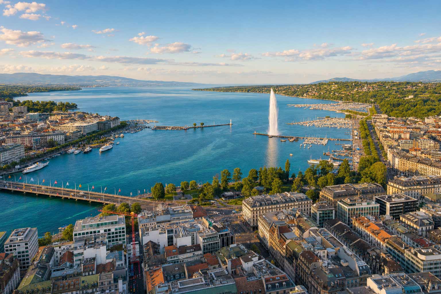 Aerial view of Geneva and Lake Geneva